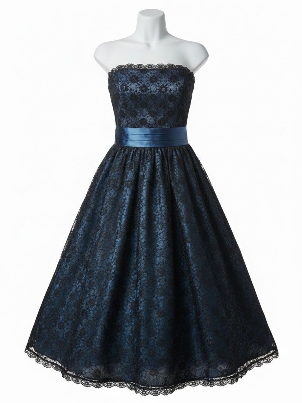 Gunne Sax Jessica McClintock Vintage 80s Blue Lace Strapless Midi Dress Event